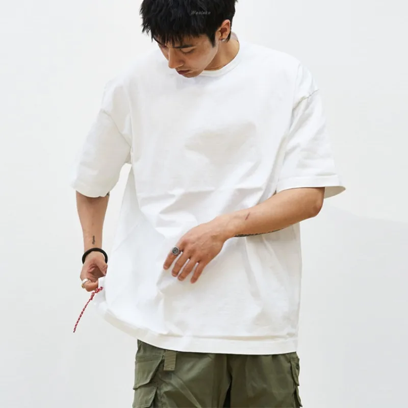 

Хлопковая мужская футболка с круглым вырезом, футболка с коротким рукавом, свободная Однотонная рубашка с Красной веревкой, топ для мужчин