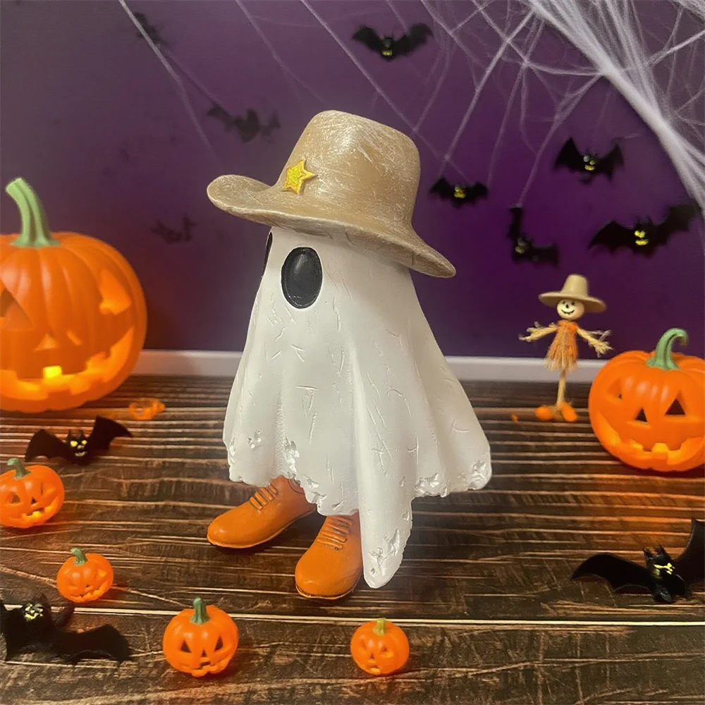 رعاة البقر الغربية شبح تمثال راتنج ديكور الهالوين مع قبعة الأحذية مخيف شبح الراتنج الحلي زينة المنزل الطرف هدية #4
