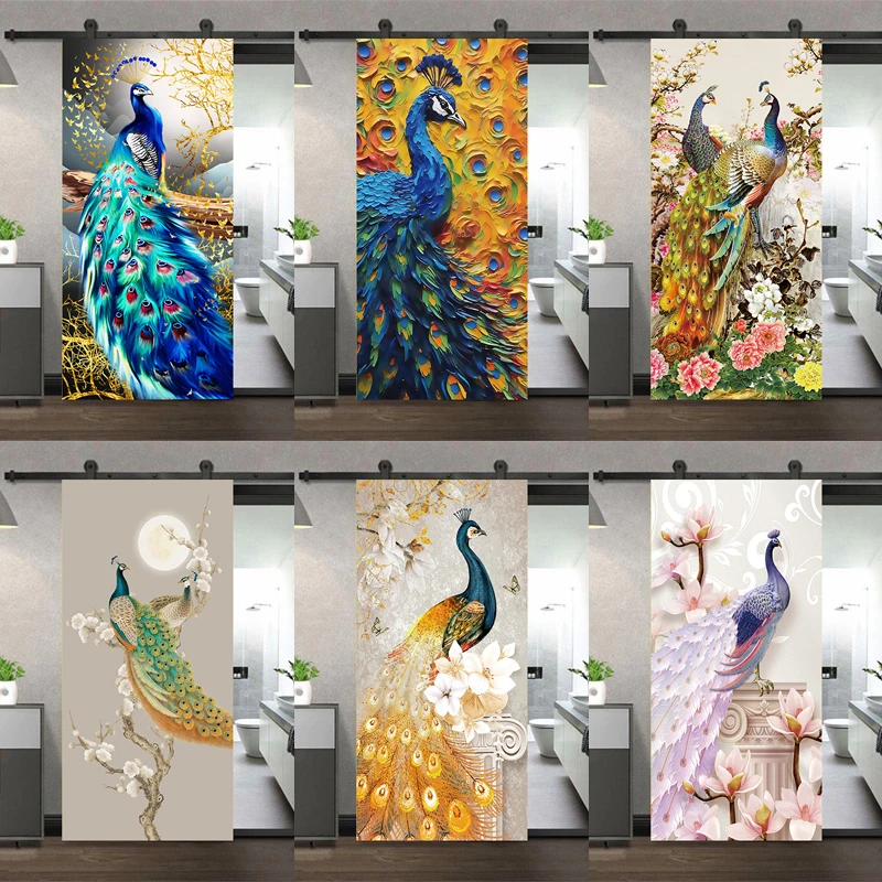

Decoration Door Sticker Wallpaper Murals Peel and Stick Removable Vinyl Decals for Home Decor Peacock Pvc Stickers