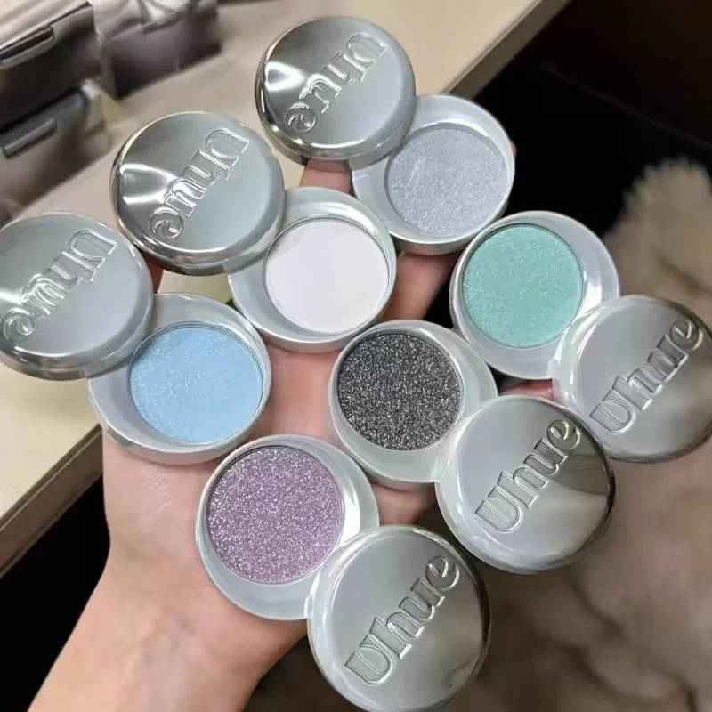 Uhue Monochrome Eye Shadow Silver Blue Smoked Shimmer Pearlescent Soft Texture Eye Glitter Shadow Plate Makeup