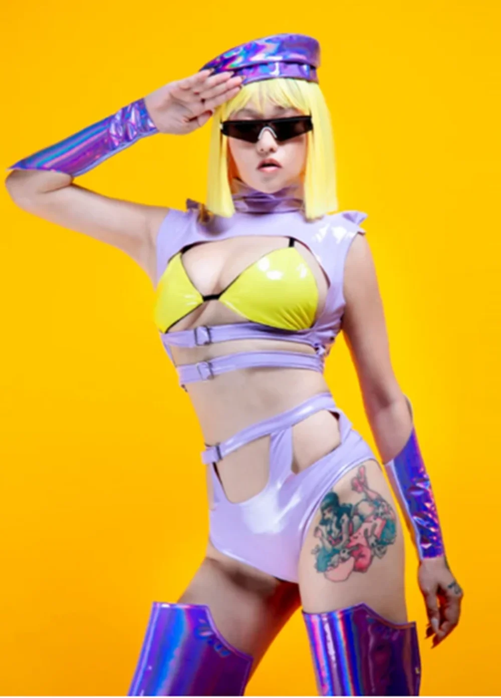 Erwachsene Jazz Dancewear Rave Festival Outfit Nachtclub Sexy Pu Leder Gogo Tanzen Kleidung Mädchen Gruppe Tänzerin Bühne Kostüm