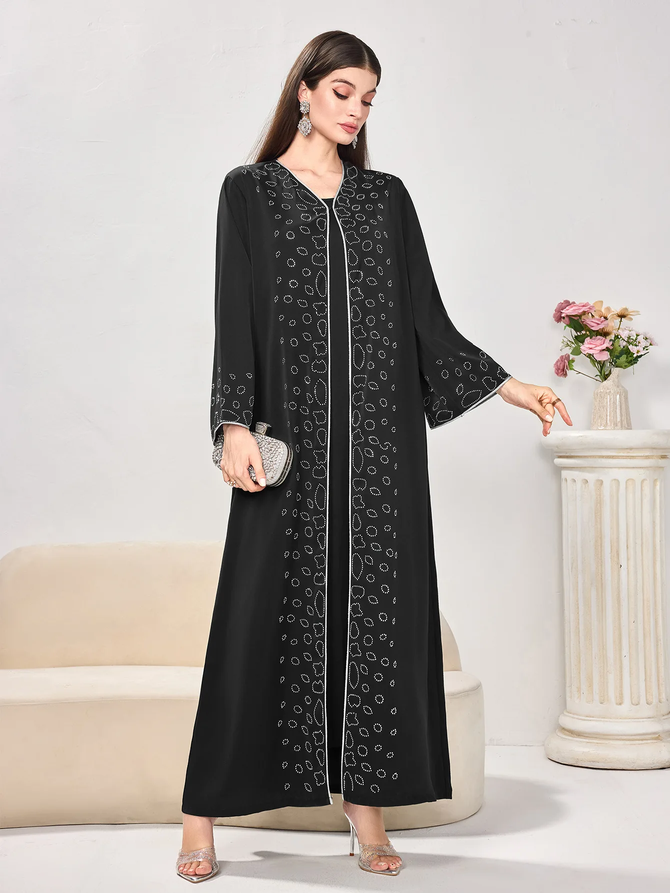 중동 여성 의류 패션 플라워 핫 다이아몬드 캐주얼 루즈 두바이 신상 드레스 아바야 로브