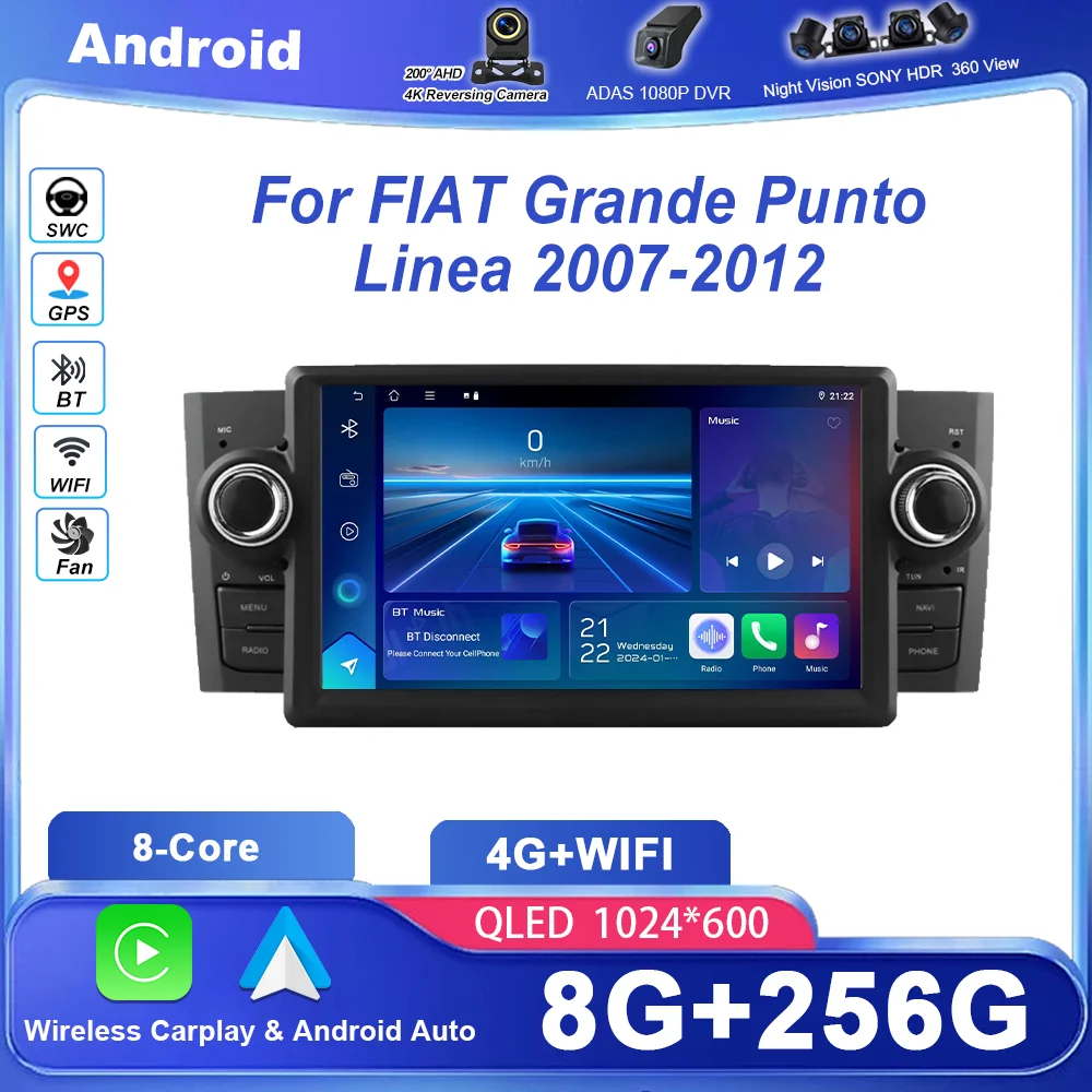 

Android 14 Radio Stereo For FIAT Grande Punto Linea 2007 -2012 Auto GPS Navigation Multimedia Video Player Wireless Carplay 4G