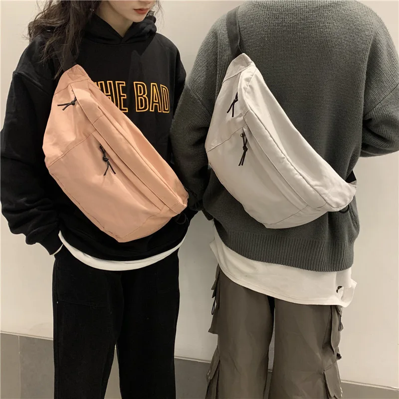 Teenager Boy Chest Bags Fashion Pure Color Large Capacity Harajuky Shoulder Bag Crossbody Trendy Casual Sport Belt Waist Bag Men