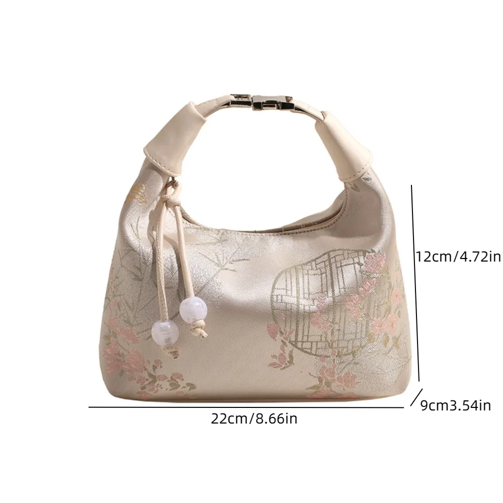 4 cores bordado estilo chinês bolsa com zíper lona bolsas de ervilha ajustável luxo cheongsam saco trabalho