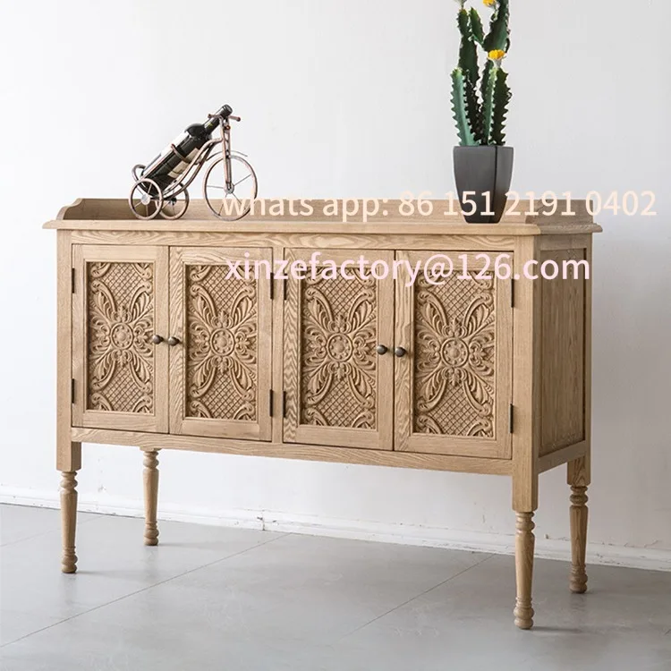 Customizable American country lockers, retro and old solid wood carving flower and dining side cabinets, small and medium-sized