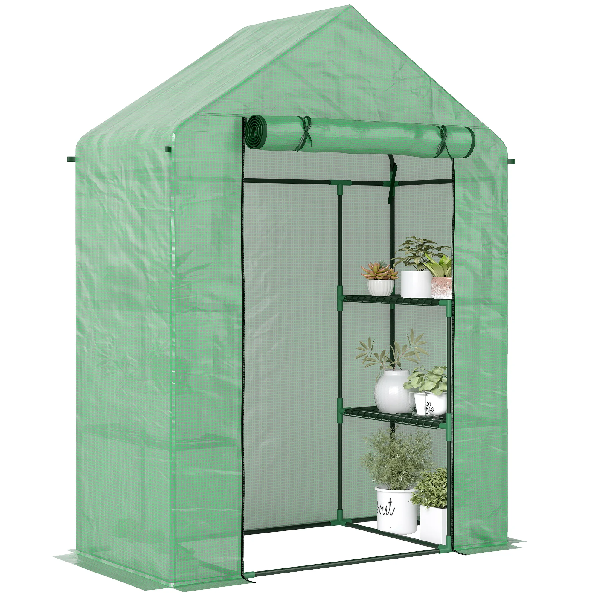 Outsunny Tuinkas 141X72X191 cm Thuiskwekerij met 4 Planken Groen
