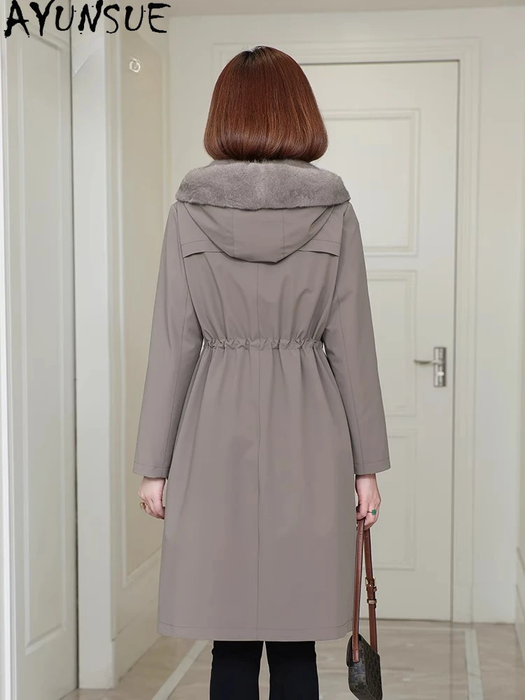 เสื้อโค้ทขนมิงค์ AYUNSUE สำหรับผู้หญิง เสื้อผ้าฤดูหนาว คอขนมิงค์แท้ เสื้อพาร์กาความยาวปานกลาง ปี 2025 เสื้อโค้ทขนสัตว์แท้ เสื้อโค้ทผู้หญิง