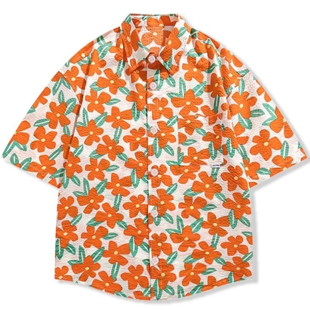

Fashion V-neck Floral Short Sleeve Shirts Y2K Loose Flower Blouse Women Retro Button Up Sweet Girls Shirts Summer