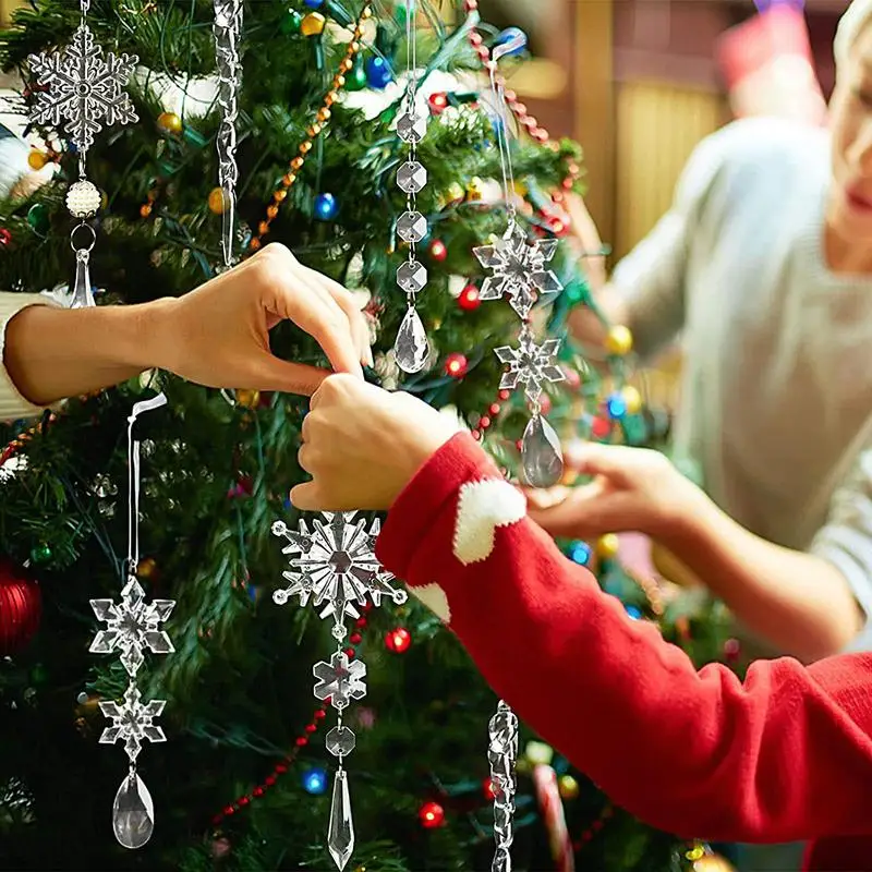 10 pçs sinos claros para árvore de natal acrílico pendurado ornamentos vívido floco de neve falso sincelo para árvore de natal decorações de festa de casamento