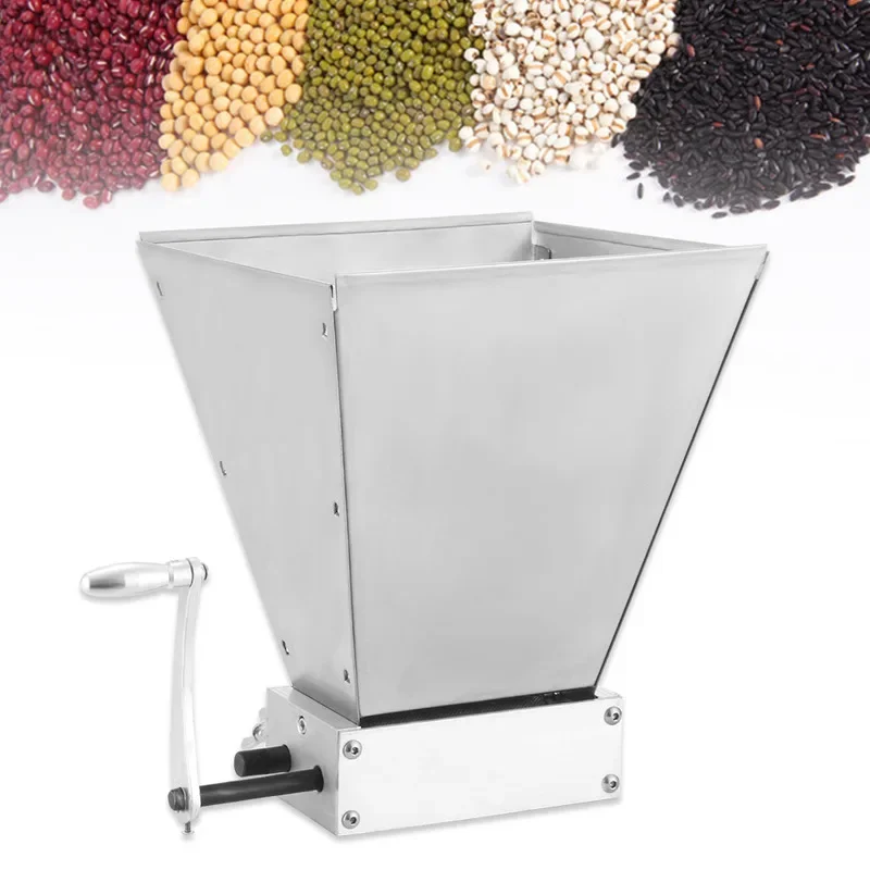 Stainless Steel Malt Crusher Manual Grain Grinder 4L 2 Roller Low Speed Drill Grinding Kitchen Tools