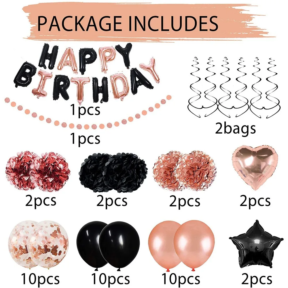 1 Set Black Rose Gold Birthday Balloons Flower Ball Hanging Decoration Balloon Arch Baby Shower Decoration Wedding Anniversary