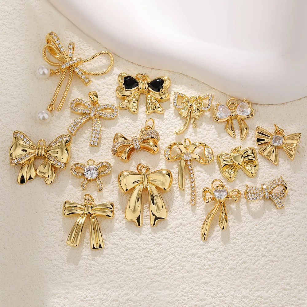 

1pc Brass Zircon Bowknot Charms For Necklace Bracelet Earrings Fashion Bow Knot Pendant DIY Jewelry Accessories
