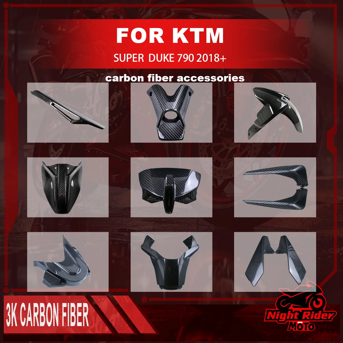 

For KTM Superduke 790 2018+ Motorcycle 100% Carbon Fiber Rear Fender Engine Hood Front Swingarm Cover Motorcycle Accessories