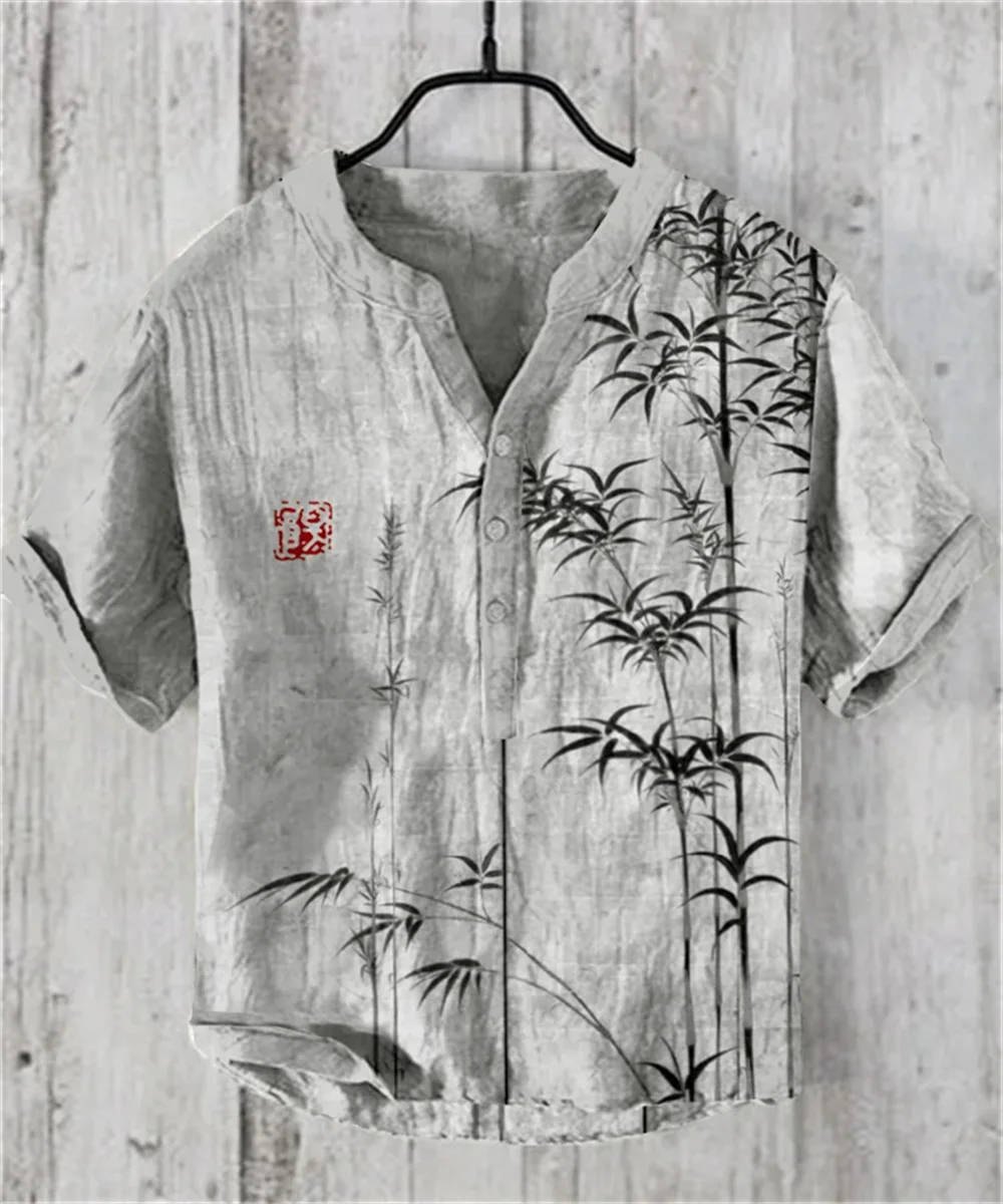 

Henry Shirt - Men's Short sleeved Top, Casual Fashion Clothing, Bamboo Pattern, Summer 2025, S-5XL