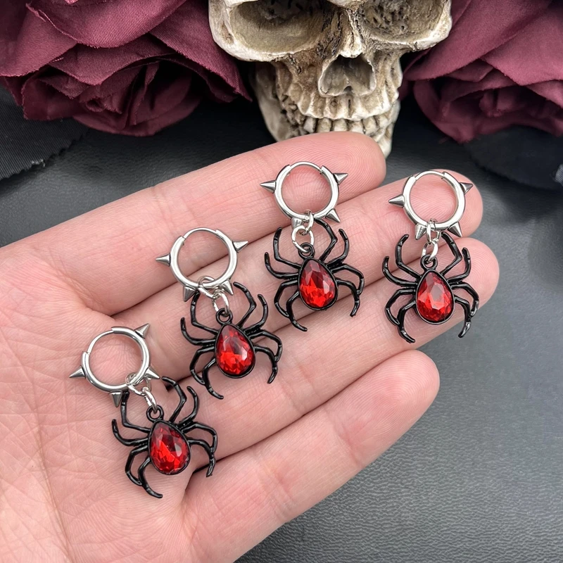 Goth Blood Red Spider Earrings Gothic Tarantula Charms Earrings ,Wiccan,Creepy Cute, for Women Punk Jewelry Goth Accessories