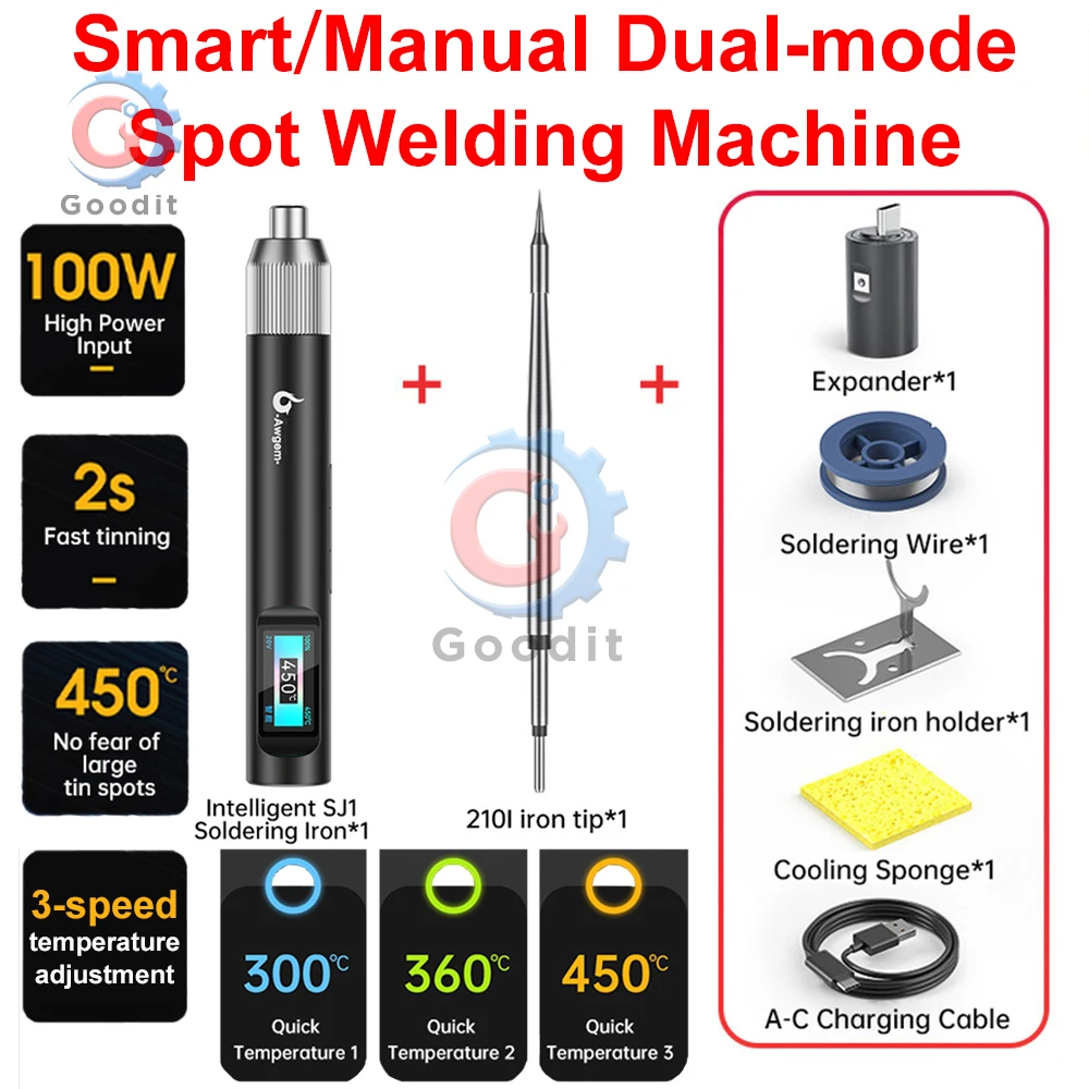 

100W Smart Digital Soldering Iron Smart Manual Dual Mode 3-Speed Temperature Adjustable Compatible With C210 C245 Solder Tip