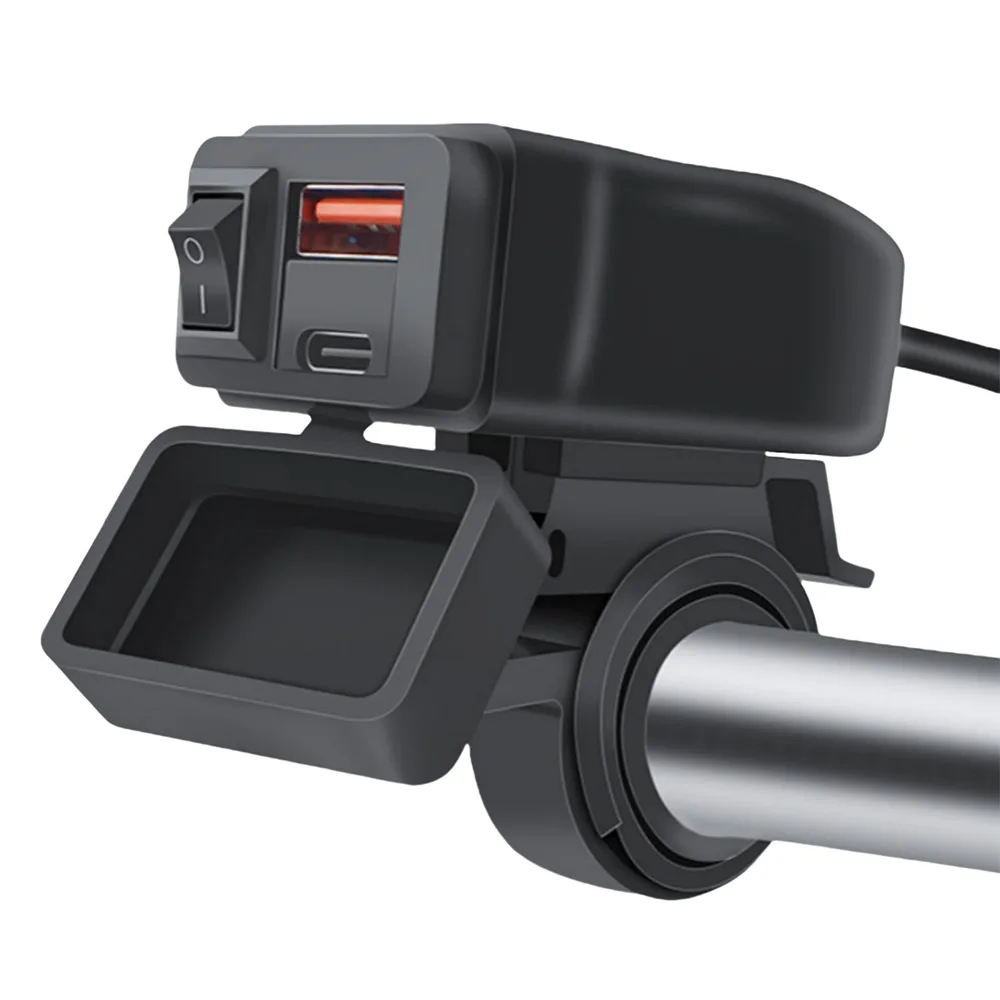 

Motorcycle Dual Phone Holder Charger 12V QC3.0/PD Fast Charge Waterproof with Switch for Biker Scooter Adjustable Mount