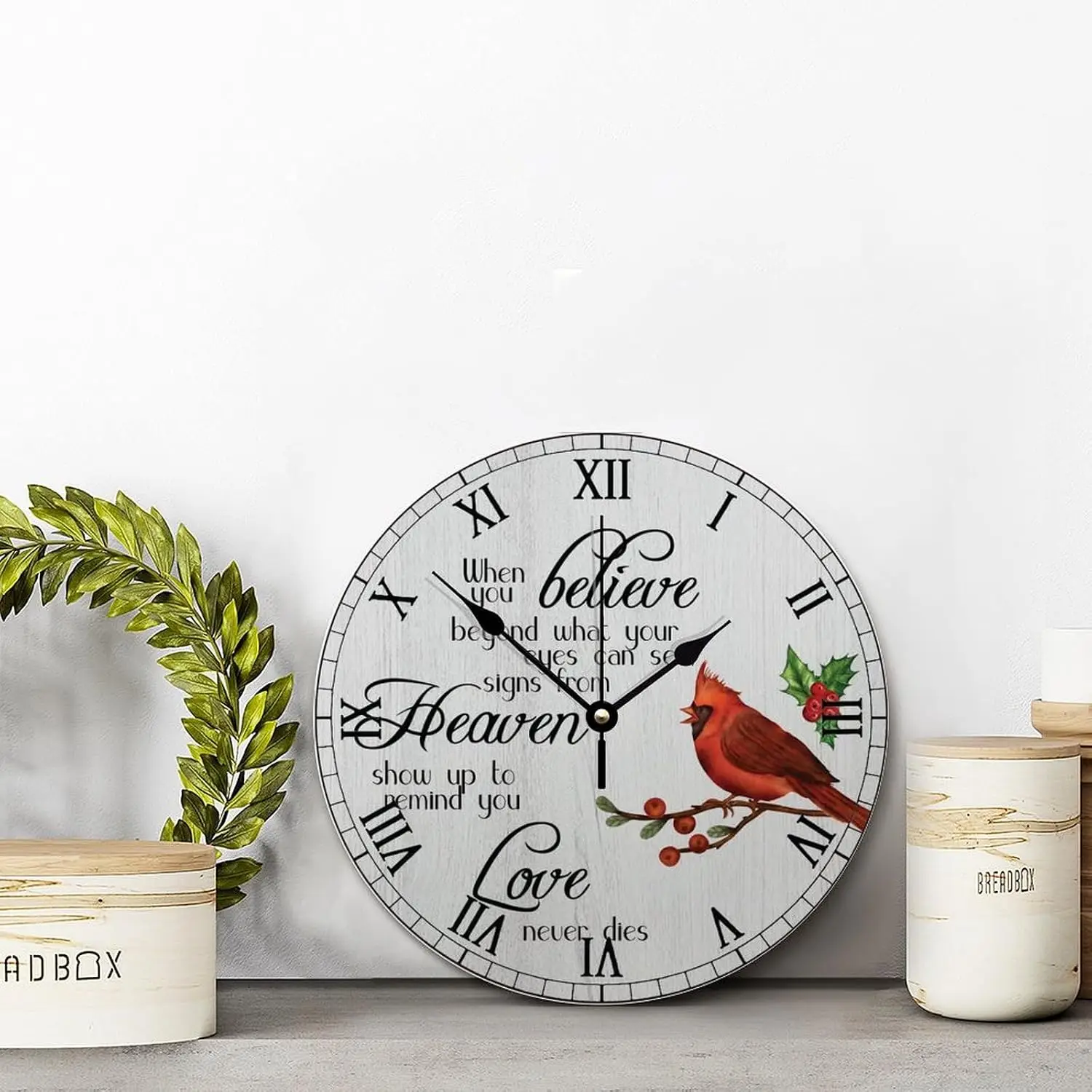 Red Birds Wall Clock Cardinal Christmas Round Decorative Clocks Battery Operated 12 Inch Quiet Non-Ticking