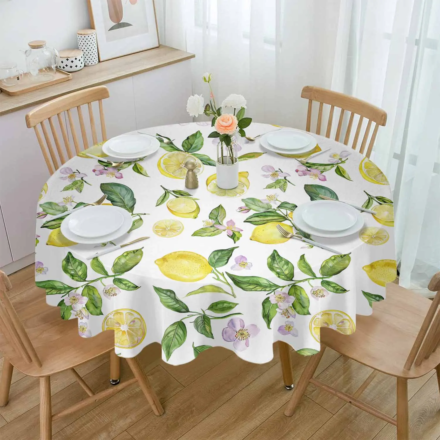 

Watercolor Fruit Lemon Flower Vintage Table Cloth Festival Dining Tablecloth Waterproof Table Cover for Wedding Party Decor