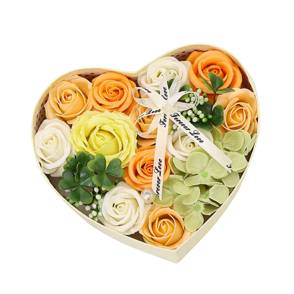 

1pc Soap Flower Heart Shape Gift Box Birthday Wedding Favor Gift Box Decorative Gift Box for Valentine's Day Christmas (Yellow)