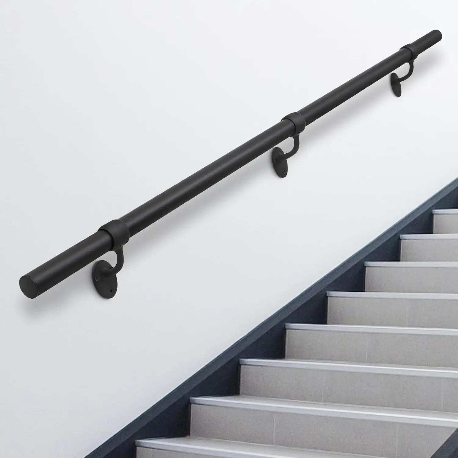 

6.6ft Indoor Metal Handrail for Stairs, Aluminum Wall Mounted Industrial Rail for Steps