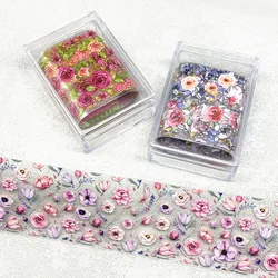 1Pc 100cm Flower Nail Foils for Transfer Paper Floral Stickers Colorful Nails Wraps Tulip Purple Nail Art Decorations