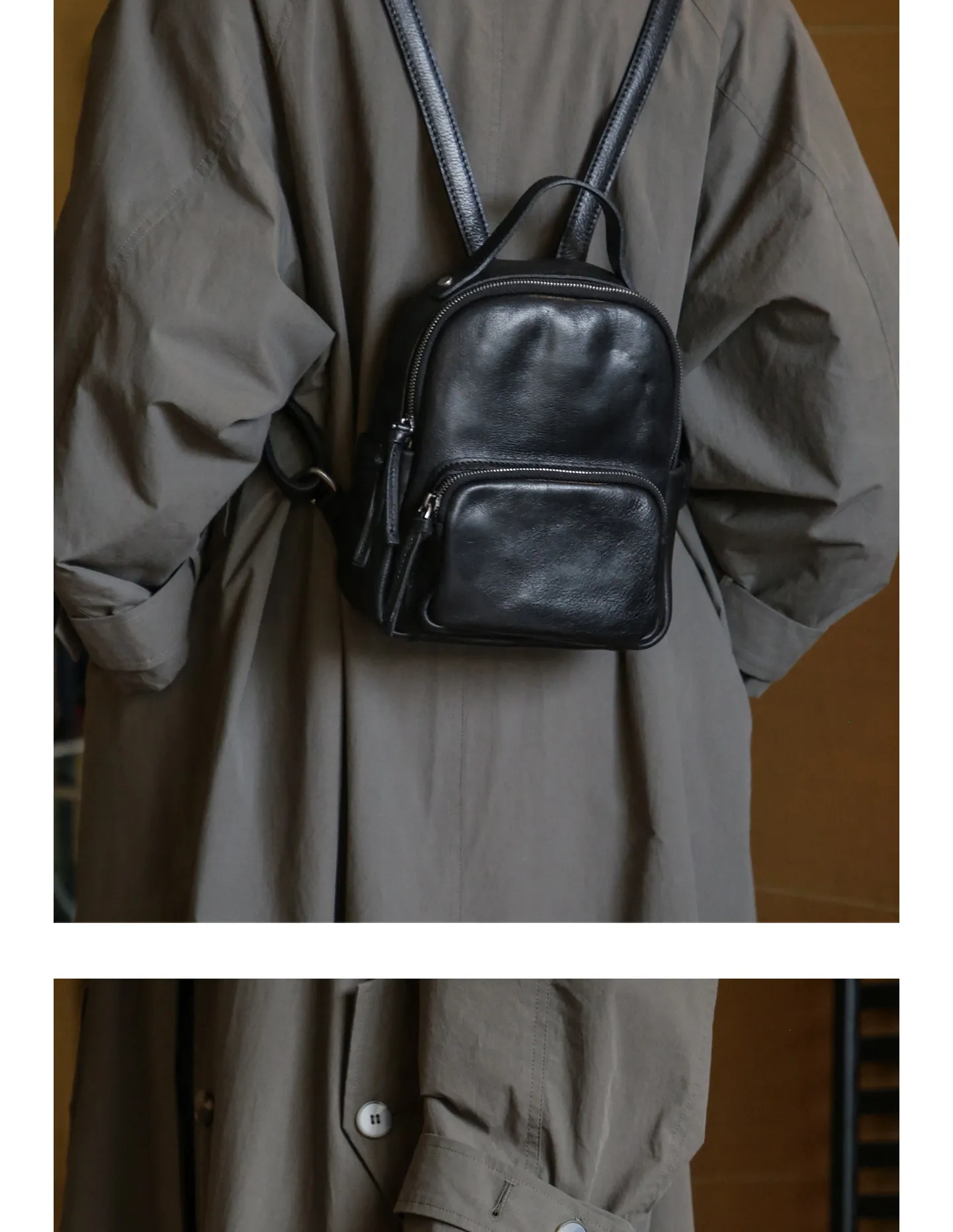 Lässiger Party-Rucksack aus Rindsleder für Damen, kleiner Designer-Rucksack, handgefertigt, weiches Echtleder, niedlicher Damen-Bücherrucksack – Detail 14