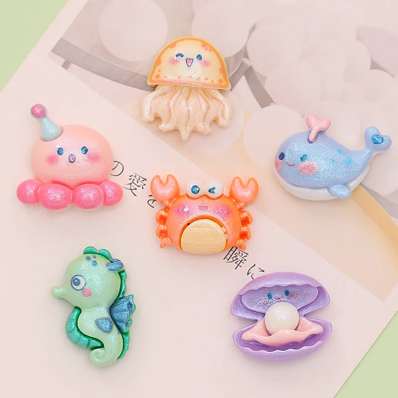 10Pcs New Cute Resin Mini Little Marine Animals Series Flat Back Manicure Parts Embellishments For Hair Bows Accessories