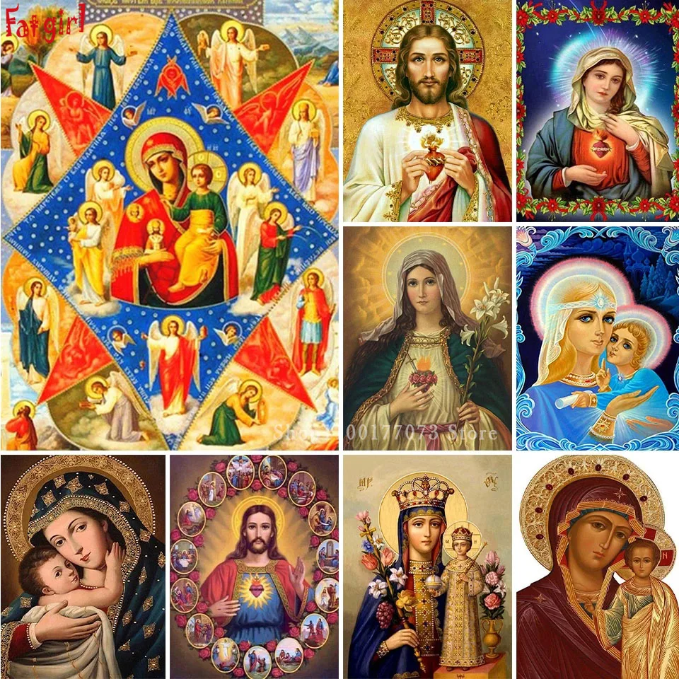 5D DIY Diamond Painting Full Drill Religious Icons Cross Stitch Set Embroidery Full Mosaic Jesus Virgin Mary Church Picture Gift