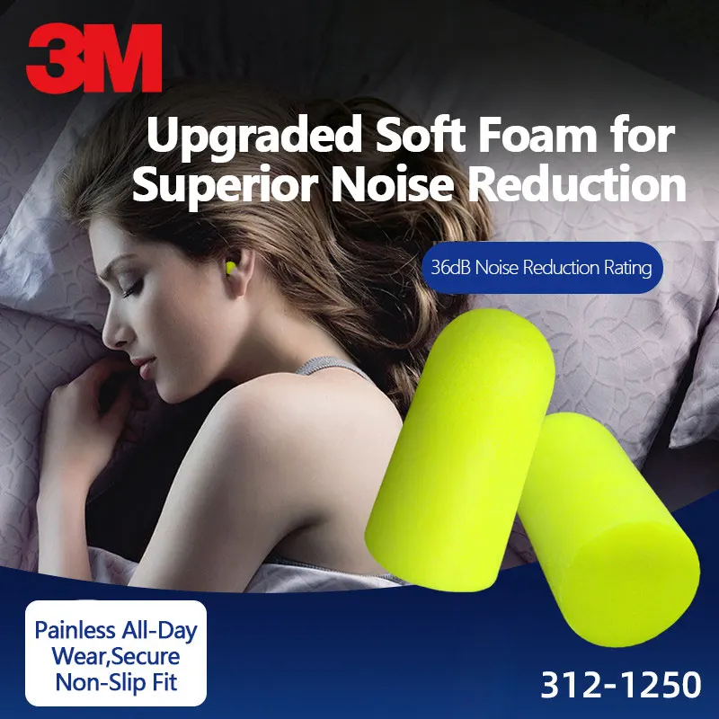 3M 312-1250 Noise-Canceling Earplugs, Ultra-Soft, 1100 Sleep, Work, Study, Anti-Noise for Construction Sites and Industrial Use