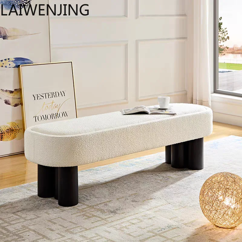 HLZ Minimalist Style Light Luxury Lamb Wool Home Entryway Shoe Bench Bedroom End-of-Bed Stool