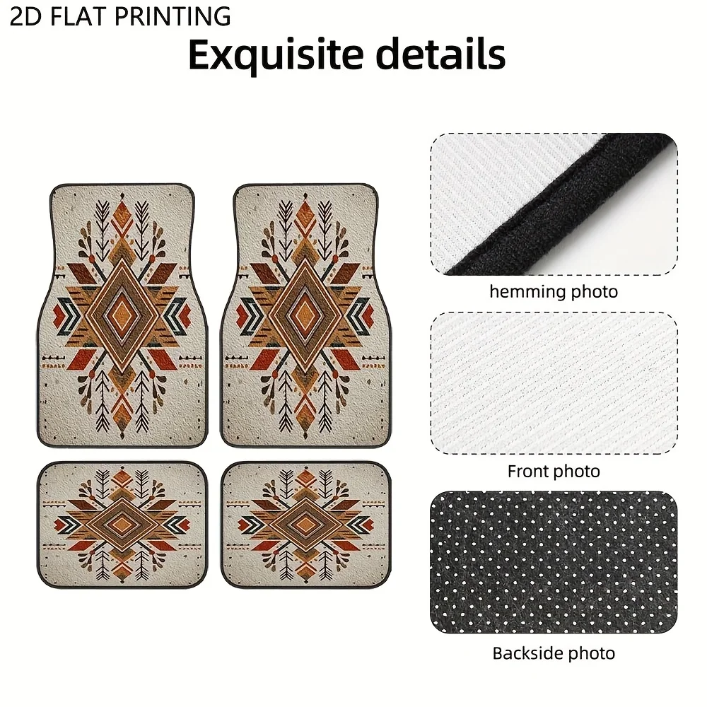 4pcs, Geometric Aztec Pattern Car Floor Mats, Durable, NonSlip, Easy To Clean, Easy To Install, Suitable For Sedan, SUV, Truck,