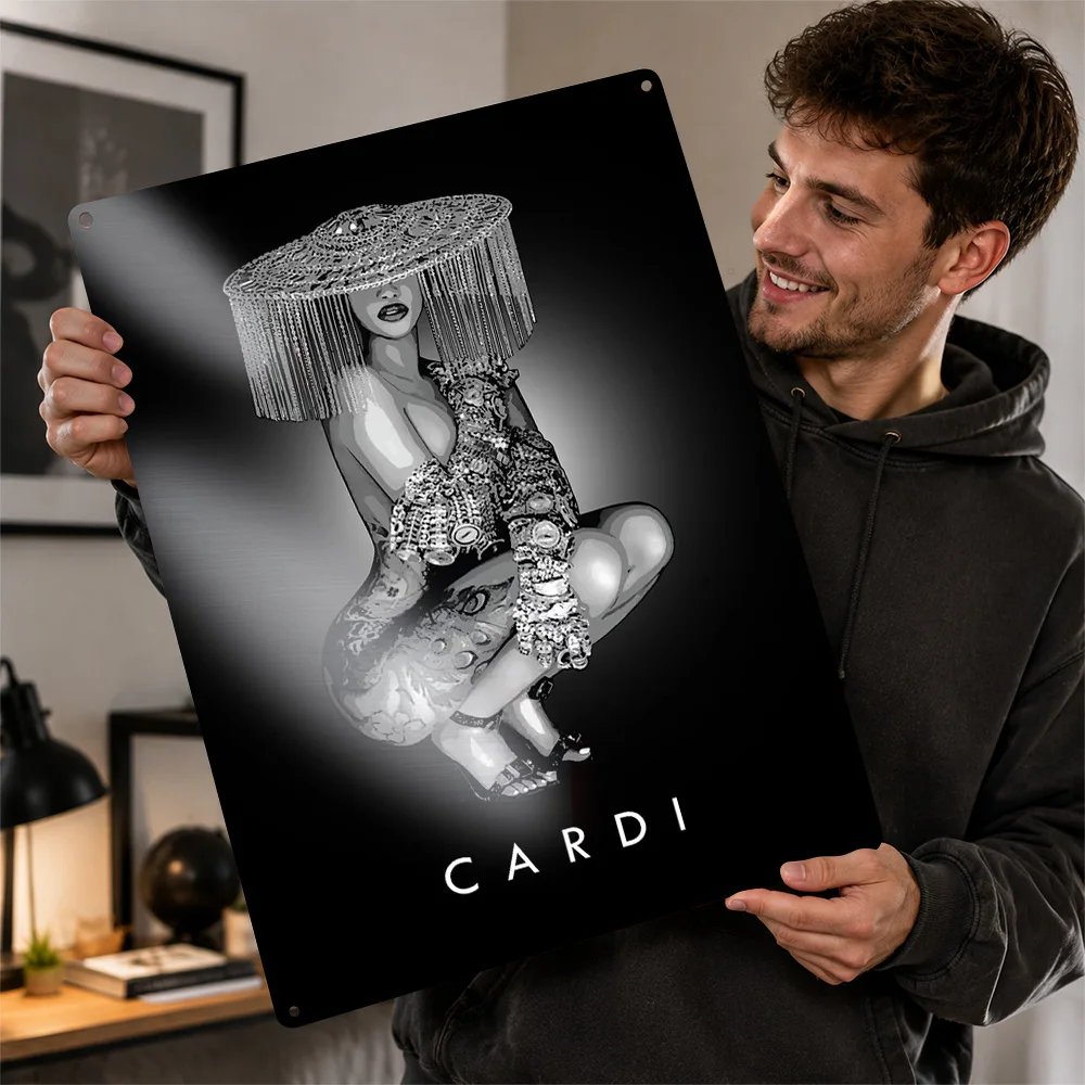 Cardi B Aluminum Poster Personalized Metal Sign Vivid Rap Culture Portrait Wall Art Perfect For Bedroom Studios Or Music Rooms