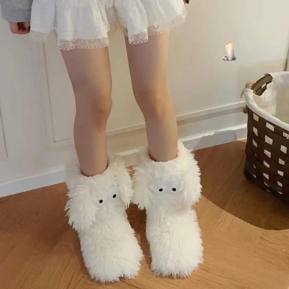 

Winter Kawaii Big Eyes Slipper Socks with Puppy Ears Mid-Calf Cartoon Non-slip Floor Socks Thickened Warm Coral Fleece Socks