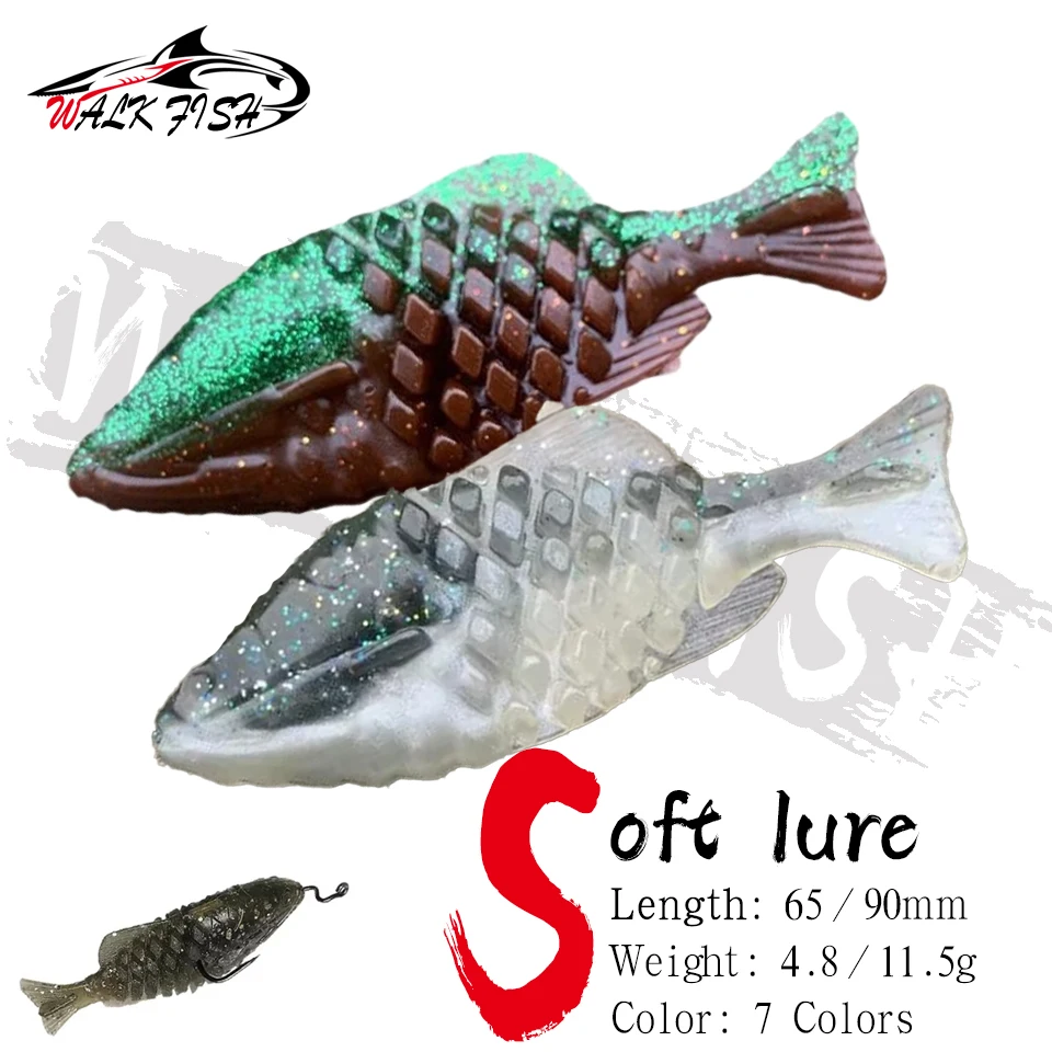 WALK FISH 4 Stück 4,8g 11,5g Weiche Köder Weichplastikköder Karpfen Wiggler Angelköder Silikon Kunstköder Simulationsfisch Meeresangeln
