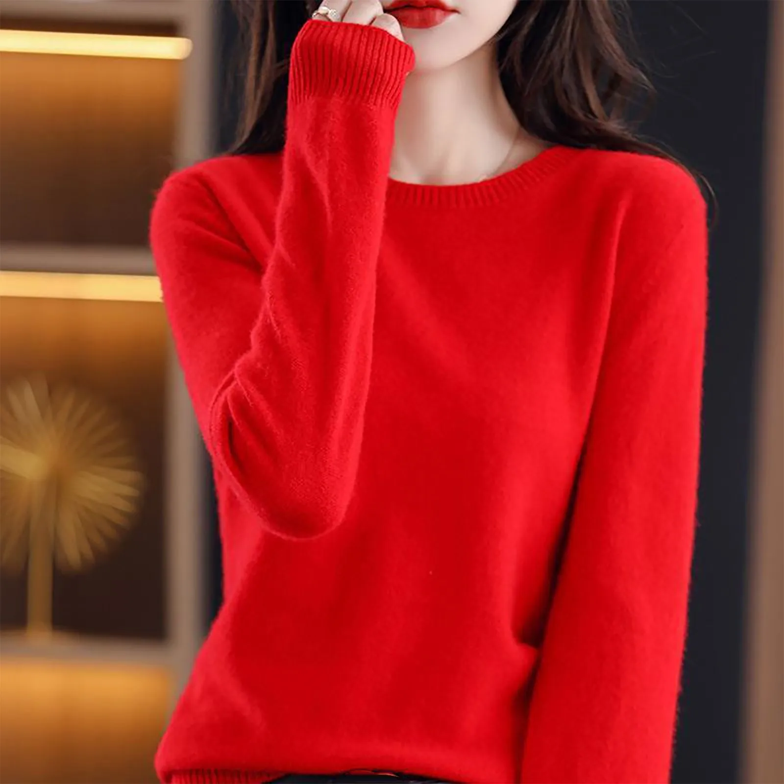 Women's Warm Cashmere Sweater Autumn Winter Long SleeveO-Neck Knitted Pullovers Tops High Quality Elastic Slim Bottoming Shirt