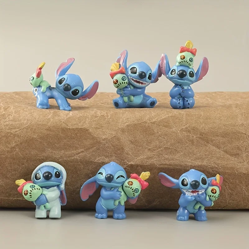 2025 미니 6피스 스티치 귀여운 만화 캐릭터 애니메이션 PVC 모델 시리즈 데스크탑 장식 생일 크리스마스 선물 스티치 장난감