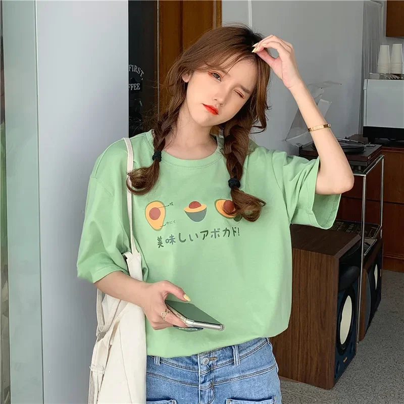 New Women Chic Cartoon Fruit Tops Kawaii Short Sleeve T-shirts Cottagecore Tees Girl Spring Summer Fashion Casual Loose T-shirts