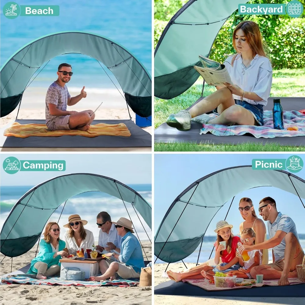 مأوى شمسي محمول بالأشعة فوق البنفسجية 50+ تتسع لـ 2-3 أشخاص: مظلة شاطئ سريعة الإعداد مع 8 أقطاب مقاومة للرياح