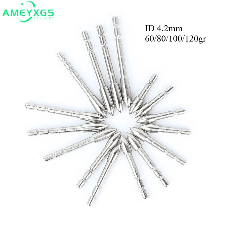 

Archery Broadhead 60/80/100/120Gr 12/24pcs Arrowhead ID 4.2mm Stainless Steel DIY Arrow Shaft for Outdoor Bow Training Hunting