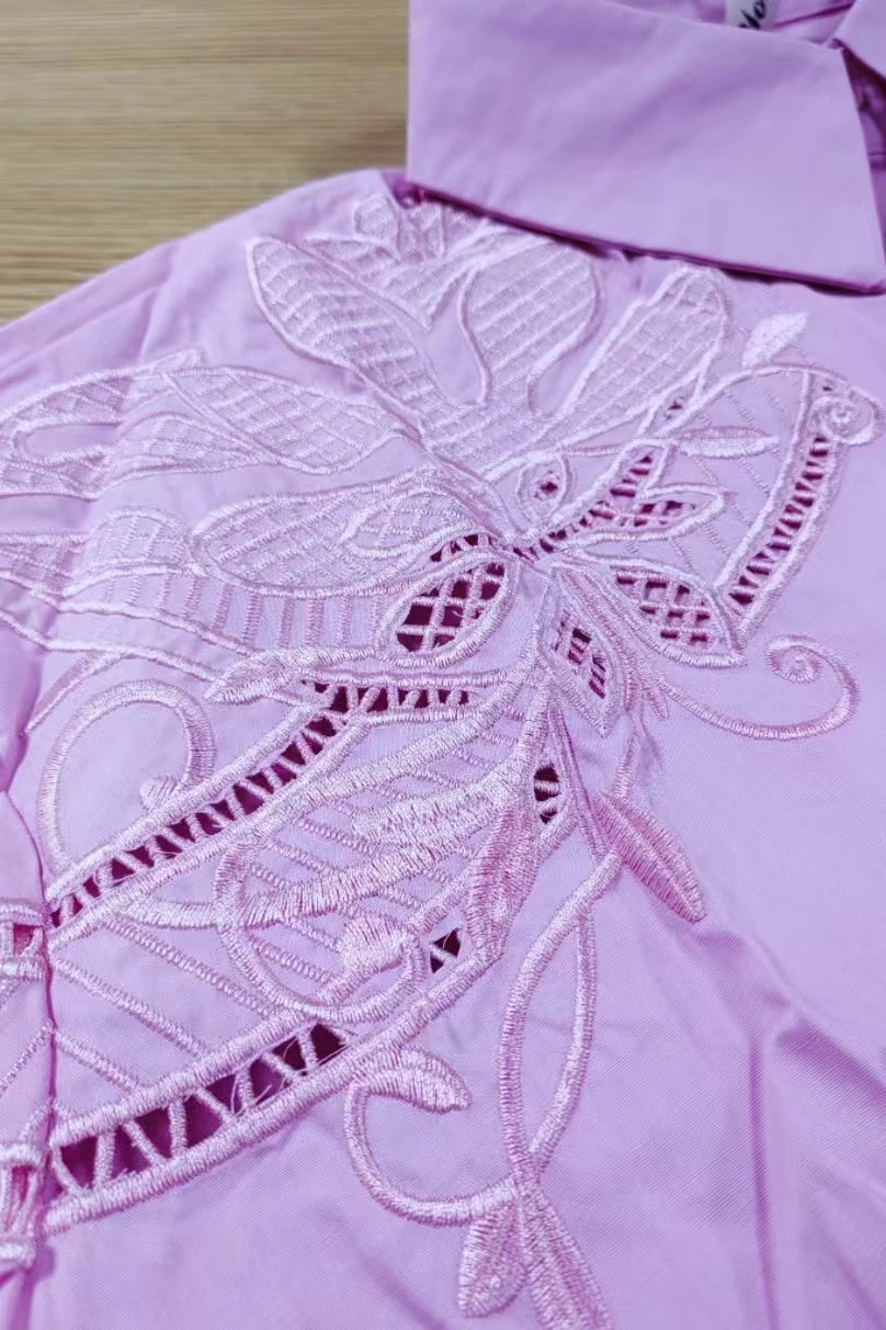 Camicette rosa in cotone con ricamo floreale con foto reali Camicette per top oversize a maniche lunghe da donna Abbigliamento donna