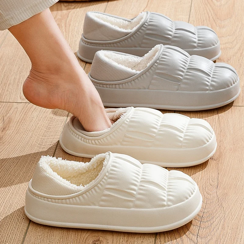 

Trendy Thick Bottom Cotton Slippers EVA Waterproof Anti-Slip Couple Style Winter Slippers Comfortable Warm Casual Style