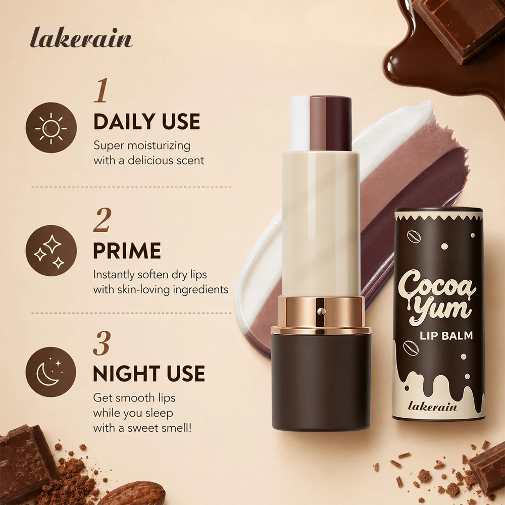 Cocoa Butter Lip Balm Super Moisturizing Soften Dry Lips Smooth Nourishing Sweet Chocolate Scent Hydrating Long Lasting Lip Care