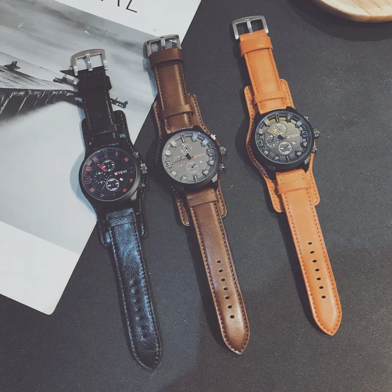 

Hot Fashion Watch Men Large Dial Sport Watches Leather Strap Oversized Quartz Wrist Watch Army Military Clock Relogios Masculino