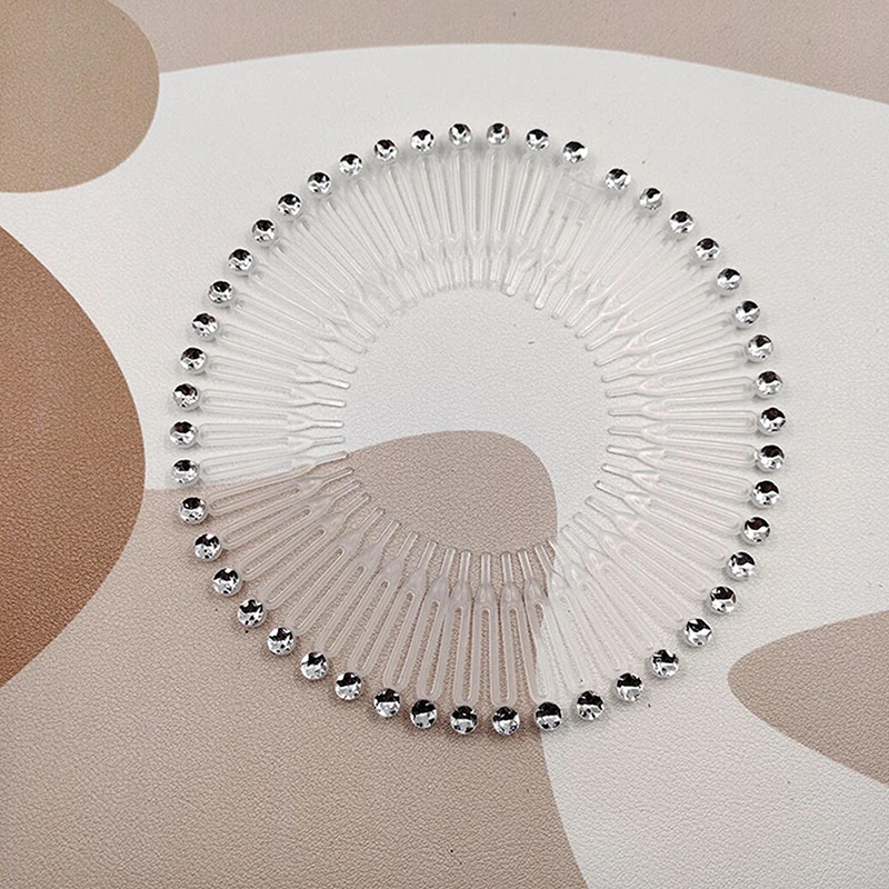 Fashion Elastic Flexible Comb Headband Light Luxury Rhinestone Round Hairband Women Fixed Hair Style Bun Headdress Accessories