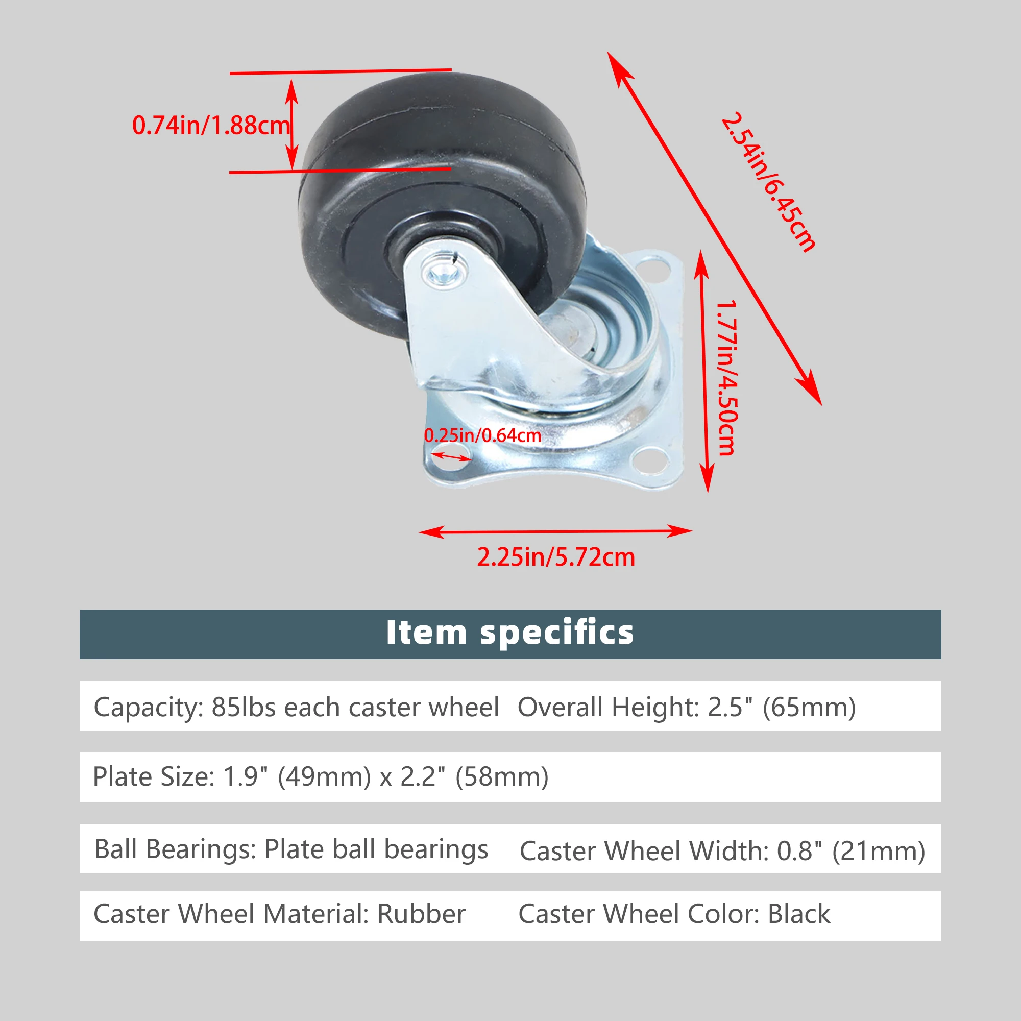 24 Packs 2in Blcak Caster Wheel Silent 360 Degree Rotation for Bookshelf Chair