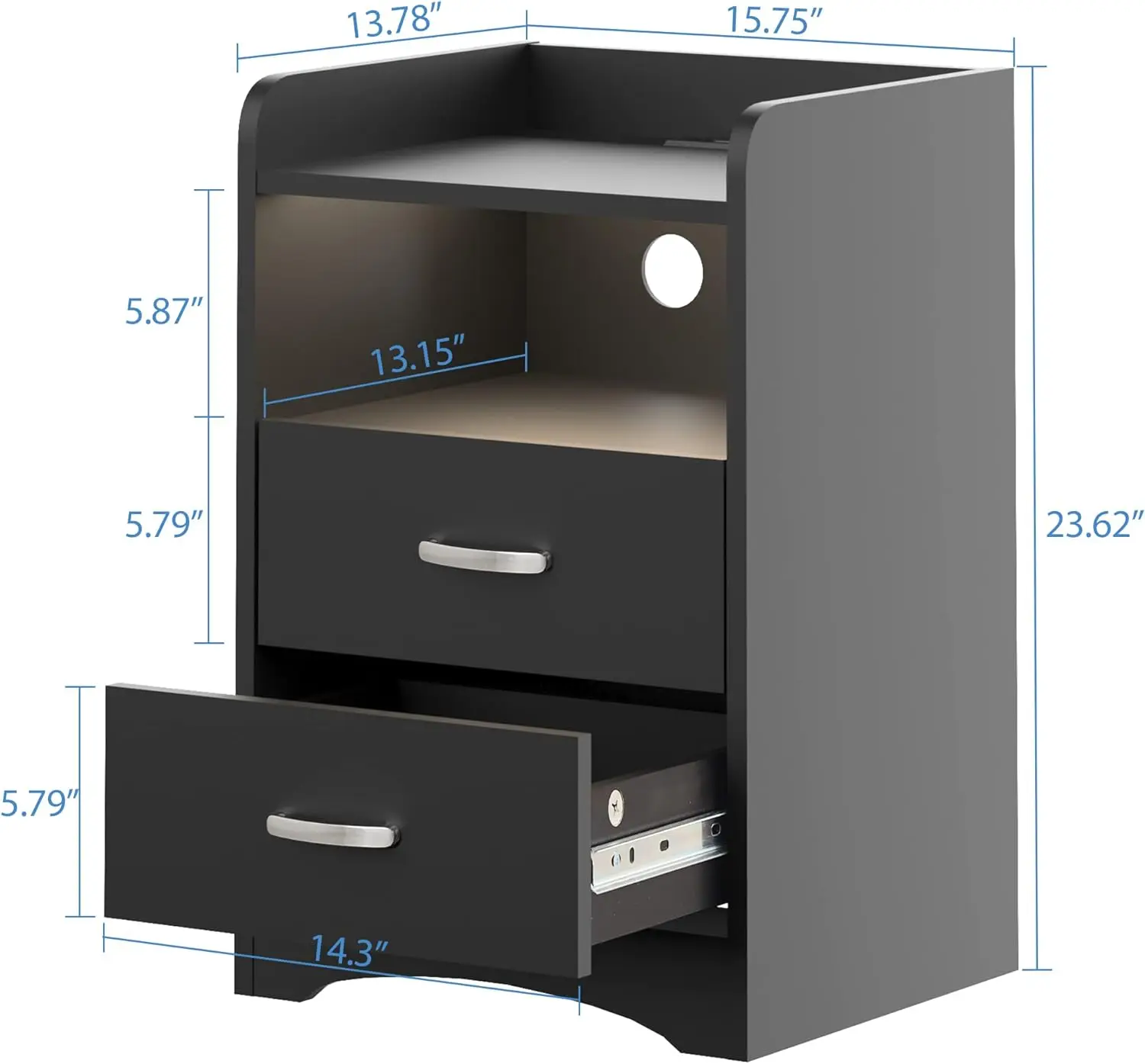 Nightstand with Charging Station and LED Lights, Modern End Table with 2 Drawers with USB Ports Bedside Tables (Black/White)