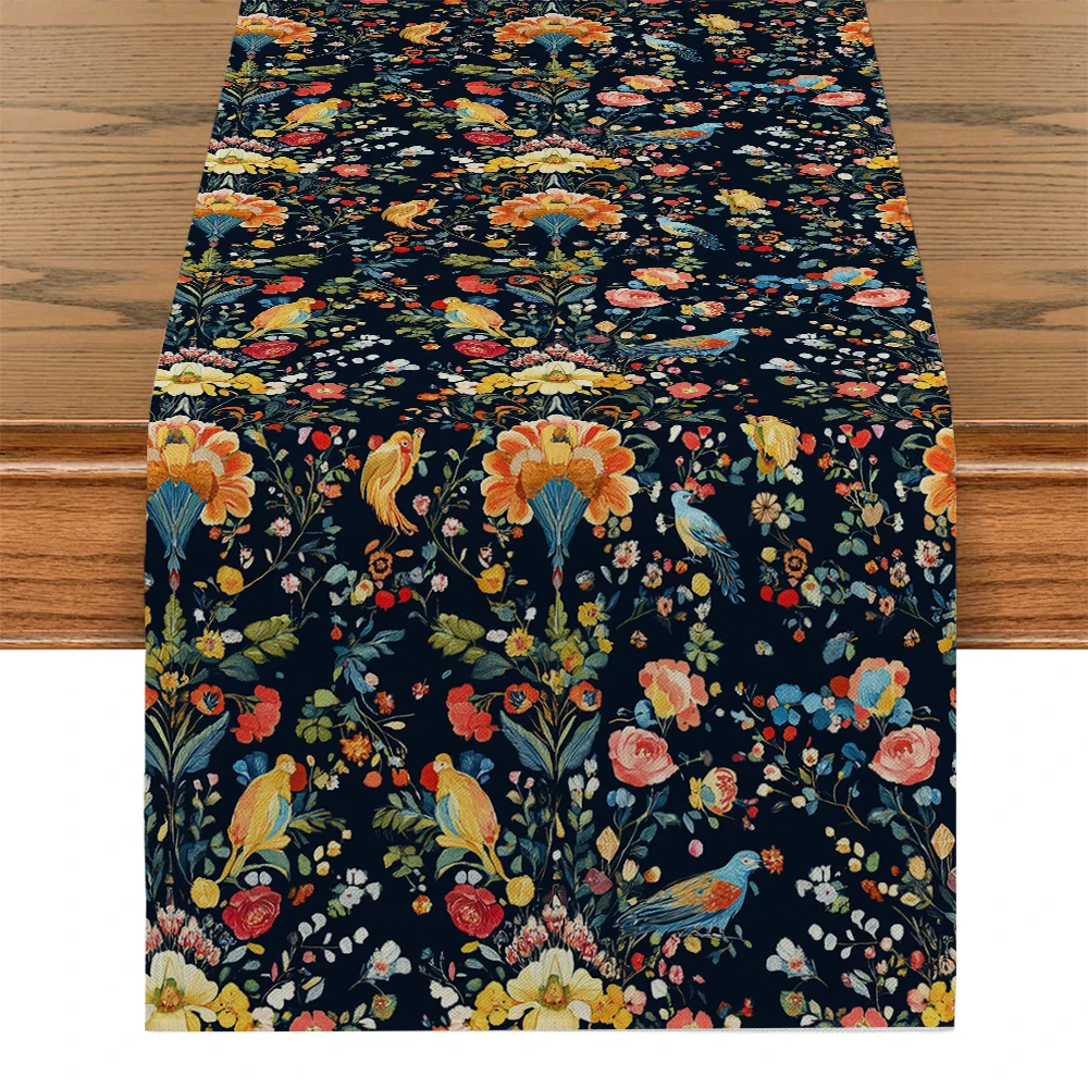 Flower Bird Leaf Table Runner Dresser Decor for Kitchen Holiday Party Table Runners Home Dining Room Kitchen Table Decoration