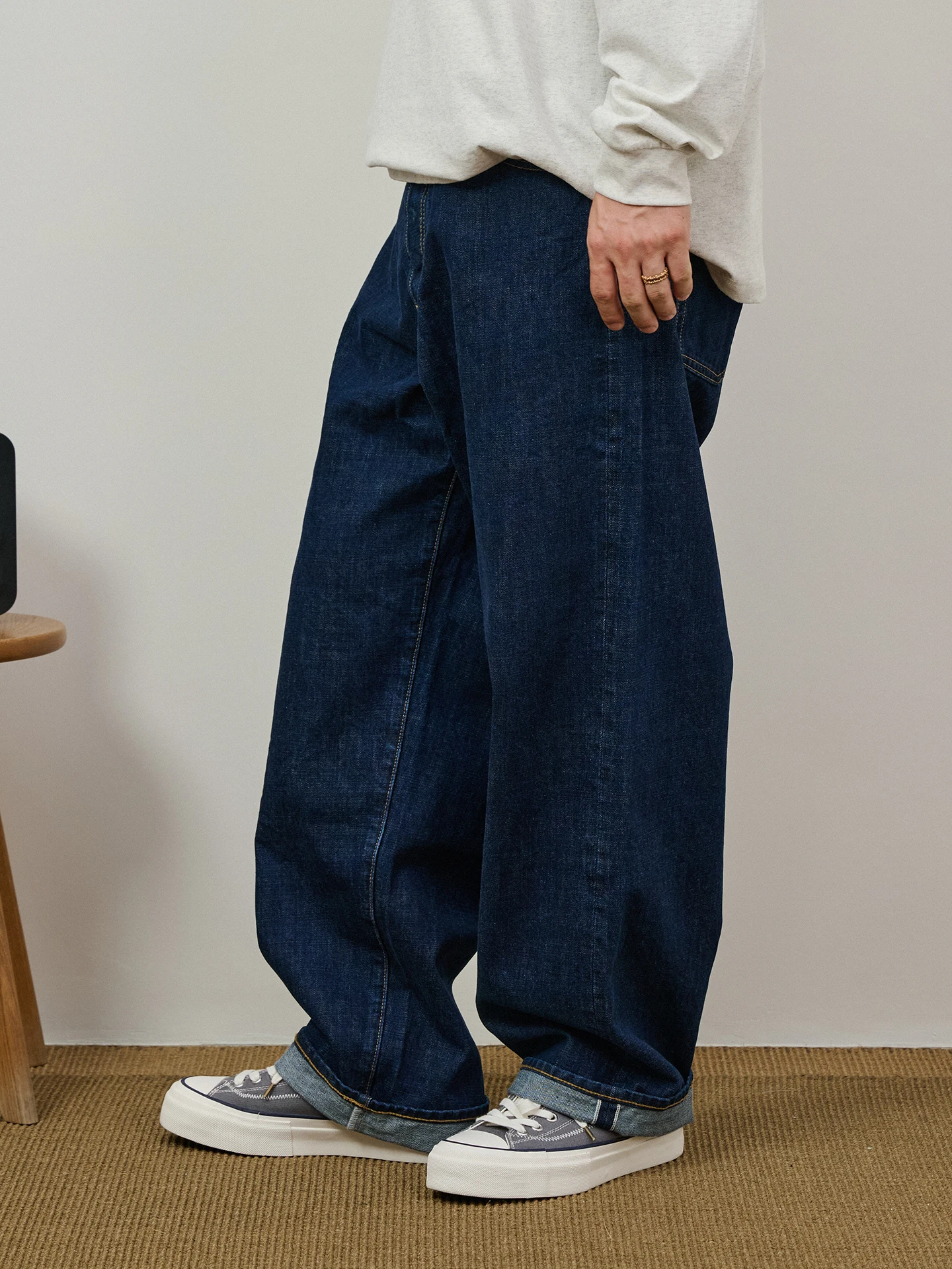 Broshood Loose Fit Light Wash Original Color Red Ear Jeans Casual Straight Leg Cotton Trousers Retro Style 14 Ounce Denim
